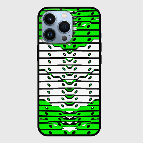 Чехол iPhone 13 Pro Зелёно-белая техно броня / 3D-Черный – фото 1