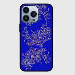 Чехол для iPhone 13 Pro Узоры на синем, цвет: 3D-черный