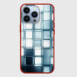 Чехол для iPhone 13 Pro Зеркальная мозаика голубое стекло, цвет: 3D-красный