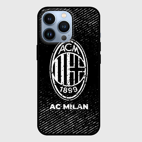 Чехол iPhone 13 Pro AC Milan с потертостями на темном фоне / 3D-Черный – фото 1