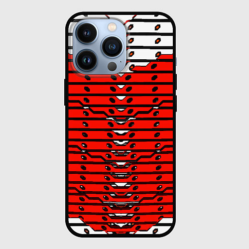 Чехол iPhone 13 Pro Красно-белая техно броня / 3D-Черный – фото 1