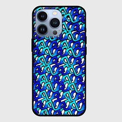 Чехол iPhone 13 Pro Синий узор и чёрная обводка