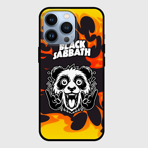 Чехол iPhone 13 Pro Black Sabbath рок панда и огонь / 3D-Черный – фото 1