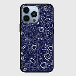 Чехол iPhone 13 Pro Тёмно-синий с белым абстрактный искажение