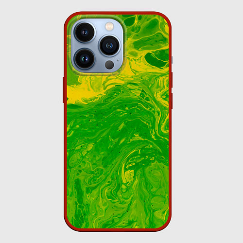 Чехол iPhone 13 Pro Зеленые подтеки / 3D-Красный – фото 1
