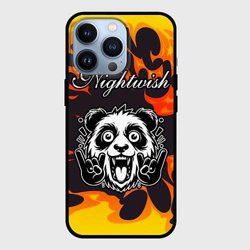 Чехол iPhone 13 Pro Nightwish рок панда и огонь / 3D-Черный – фото 1