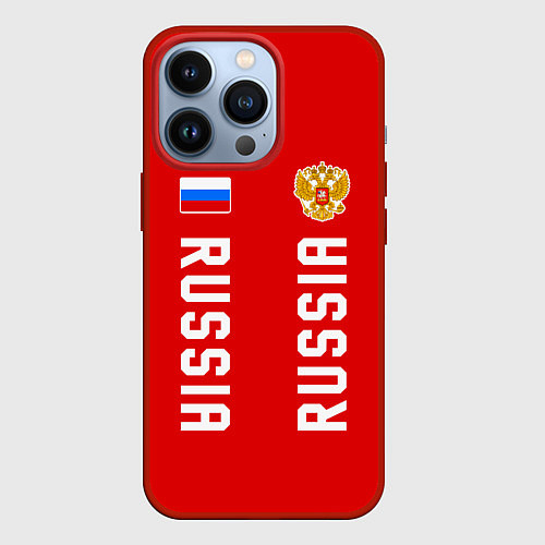 Чехол iPhone 13 Pro Россия три полоски на красном фоне / 3D-Красный – фото 1