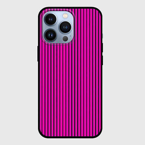Чехол iPhone 13 Pro Яркий розовый в полоску / 3D-Черный – фото 1