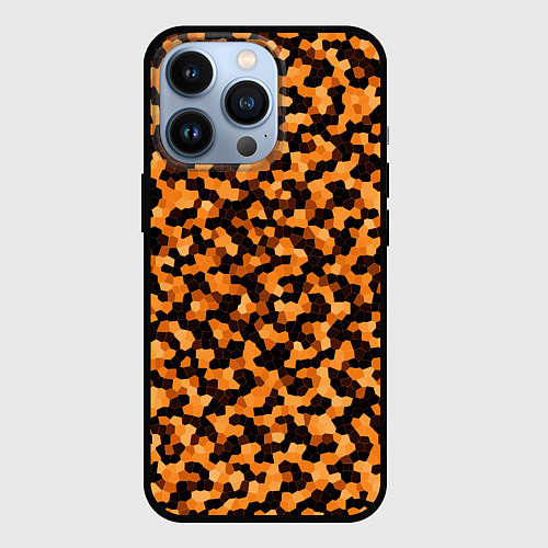 Чехол iPhone 13 Pro Золотистый коричневый паттерн мозаика / 3D-Черный – фото 1