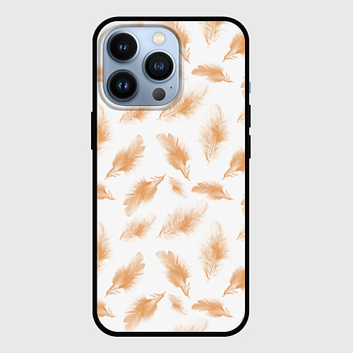 Чехол iPhone 13 Pro Бежевые перья на белом фоне / 3D-Черный – фото 1