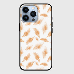Чехол для iPhone 13 Pro Бежевые перья на белом фоне, цвет: 3D-черный