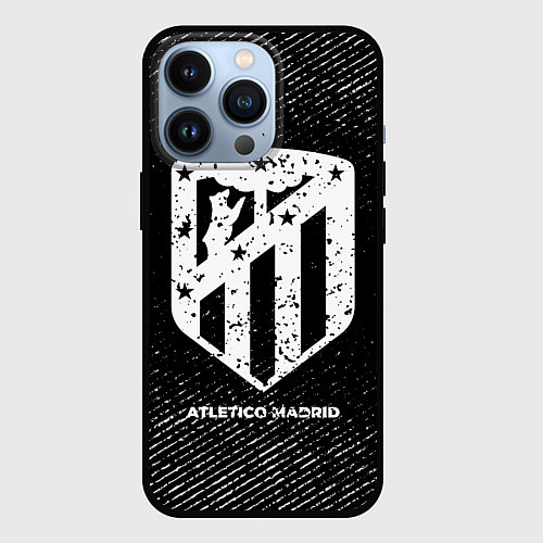 Чехол iPhone 13 Pro Atletico Madrid с потертостями на темном фоне / 3D-Черный – фото 1