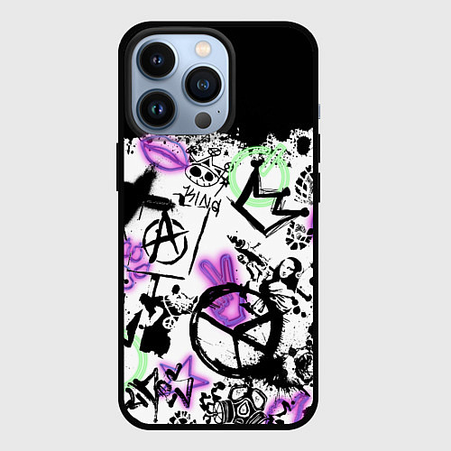 Чехол iPhone 13 Pro Анархия от Мона Лизы в граффити и неоне / 3D-Черный – фото 1