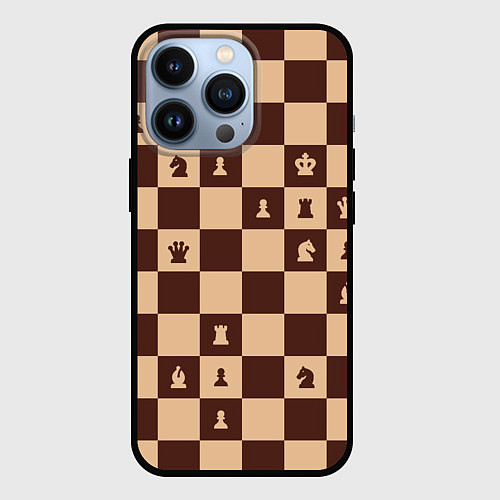 Чехол iPhone 13 Pro Коричневая шахматная доска / 3D-Черный – фото 1