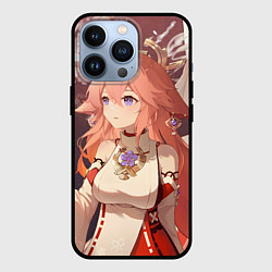 Чехол для iPhone 13 Pro Genshin Impact Яэ Miko smile kitsune, цвет: 3D-черный