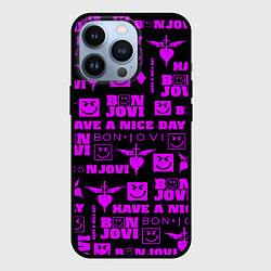 Чехол для iPhone 13 Pro Bon Jovi neon pink rock, цвет: 3D-черный