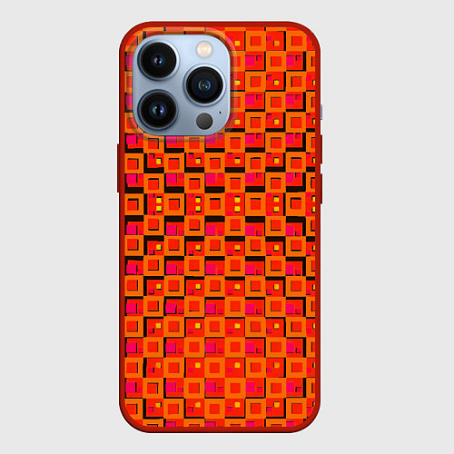 Чехол iPhone 13 Pro Фиолетовые квадраты на чёрном фоне / 3D-Красный – фото 1