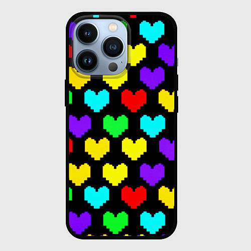 Чехол iPhone 13 Pro Undertale heart pattern / 3D-Черный – фото 1