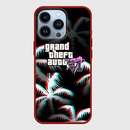 Чехол iPhone 13 Pro GTA 6 vice city glitch / 3D-Красный – фото 1