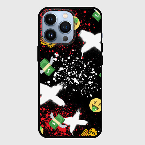 Чехол iPhone 13 Pro Денежные смайлики и пачки долларов с крыльями / 3D-Черный – фото 1