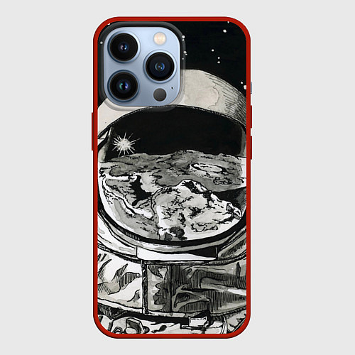 Чехол iPhone 13 Pro Космонавт в черно-белом мире / 3D-Красный – фото 1