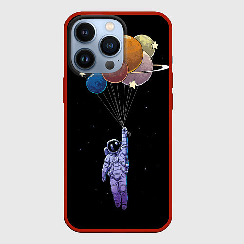 Чехол iPhone 13 Pro Космонавт с воздушными шарами / 3D-Красный – фото 1