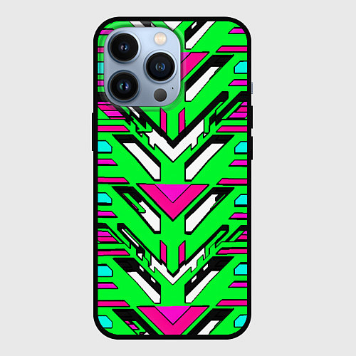 Чехол iPhone 13 Pro Техно броня розово-зелёная / 3D-Черный – фото 1