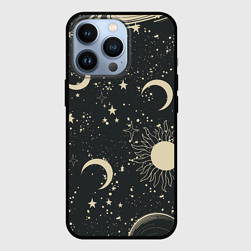 Чехол iPhone 13 Pro Звёздная карта с лунами и солнцем / 3D-Черный – фото 1