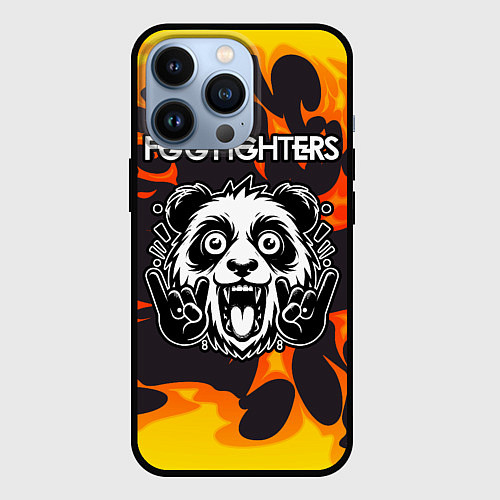 Чехол iPhone 13 Pro Foo Fighters рок панда и огонь / 3D-Черный – фото 1