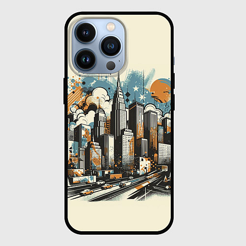 Чехол iPhone 13 Pro Рисунок города с небоскребами / 3D-Черный – фото 1