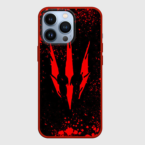 Чехол iPhone 13 Pro The witcher - Краскый логотип и брызги / 3D-Красный – фото 1