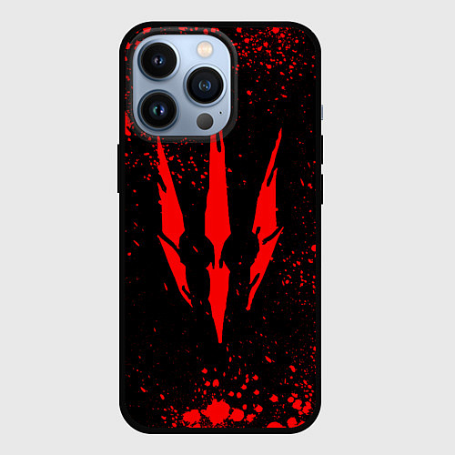 Чехол iPhone 13 Pro The witcher - Краскый логотип и брызги / 3D-Черный – фото 1