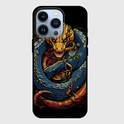 Чехол iPhone 13 Pro Желто-синий дракон муай-тай