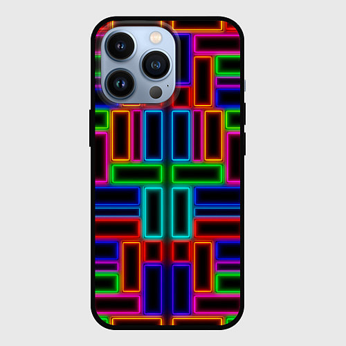 Чехол iPhone 13 Pro Цветные светящиеся прямоугольники / 3D-Черный – фото 1