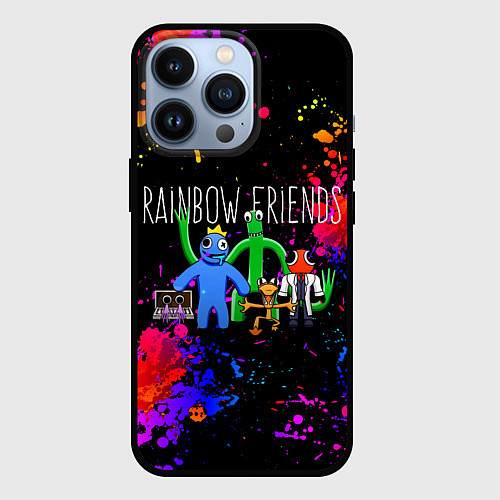 Чехол iPhone 13 Pro Roblox радужные друзья и брызги красок / 3D-Черный – фото 1