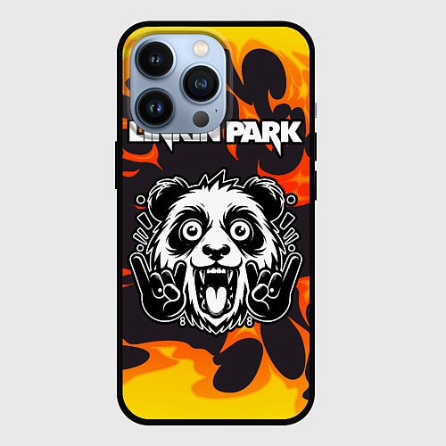 Чехол iPhone 13 Pro Linkin Park рок панда и огонь / 3D-Черный – фото 1