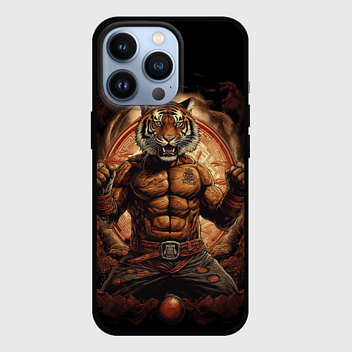 Чехол iPhone 13 Pro Муай - Тай боевой тигр в перчатках / 3D-Черный – фото 1