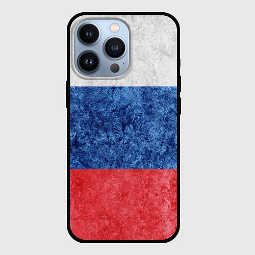 Чехол iPhone 13 Pro Флаг России разноцветный / 3D-Черный – фото 1