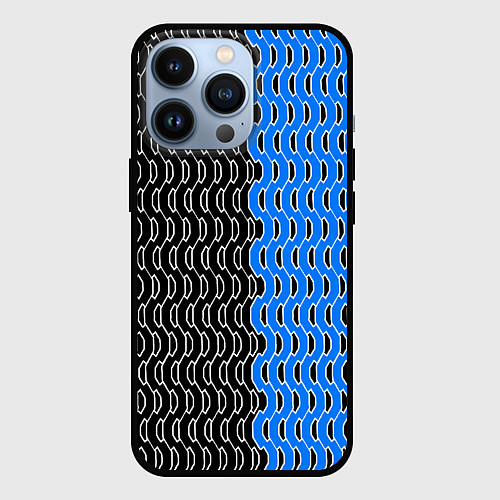 Чехол iPhone 13 Pro Чёрно-синий паттерн с белой обводкой / 3D-Черный – фото 1