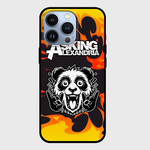 Чехол iPhone 13 Pro Asking Alexandria рок панда и огонь / 3D-Черный – фото 1