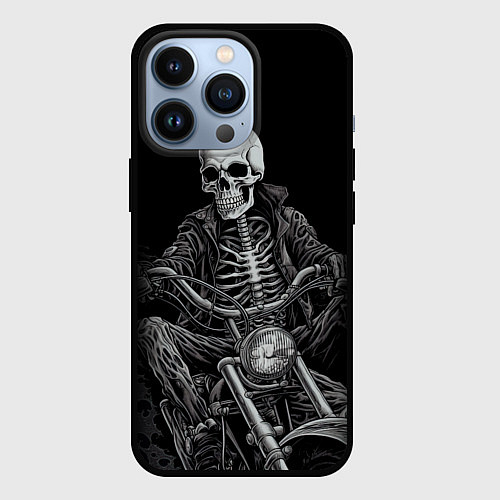 Чехол iPhone 13 Pro Скелет на мотоцикле / 3D-Черный – фото 1