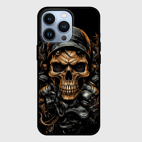 Чехол iPhone 13 Pro Череп мотоциклиста / 3D-Черный – фото 1