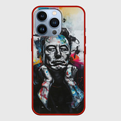 Чехол iPhone 13 Pro Илон Маск граффити портрет на серой стене