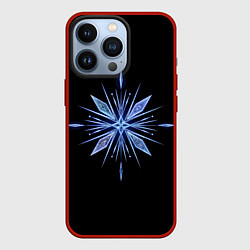 Чехол iPhone 13 Pro Голубая снежинка на черном фоне