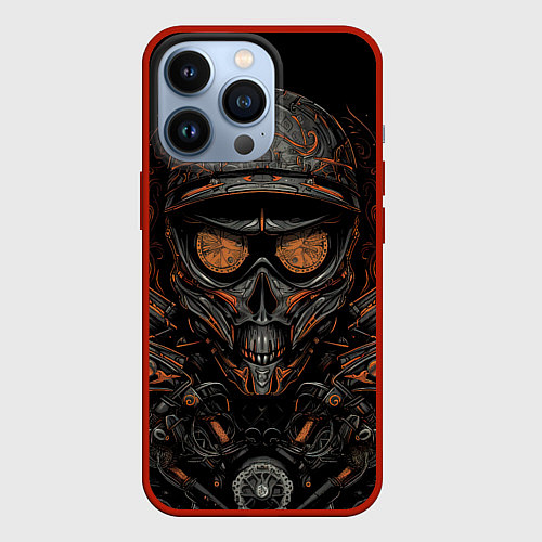 Чехол iPhone 13 Pro Темный череп мотоциклиста / 3D-Красный – фото 1