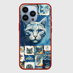 Чехол iPhone 13 Pro Кошка на дениме - пэчворк