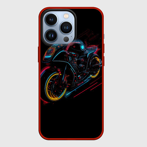 Чехол iPhone 13 Pro Мотоцикл будущего в стиле киберпанк / 3D-Красный – фото 1