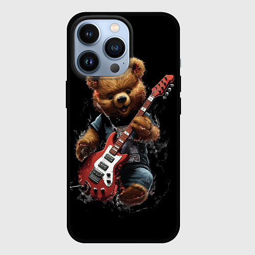 Чехол iPhone 13 Pro Большой плюшевый медведь играет на гитаре / 3D-Черный – фото 1