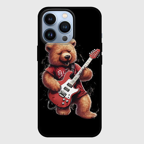 Чехол iPhone 13 Pro Большой плюшевый медведь играет на гитаре / 3D-Черный – фото 1