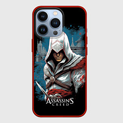 Чехол для iPhone 13 Pro Assassins creed белый костюм, цвет: 3D-красный